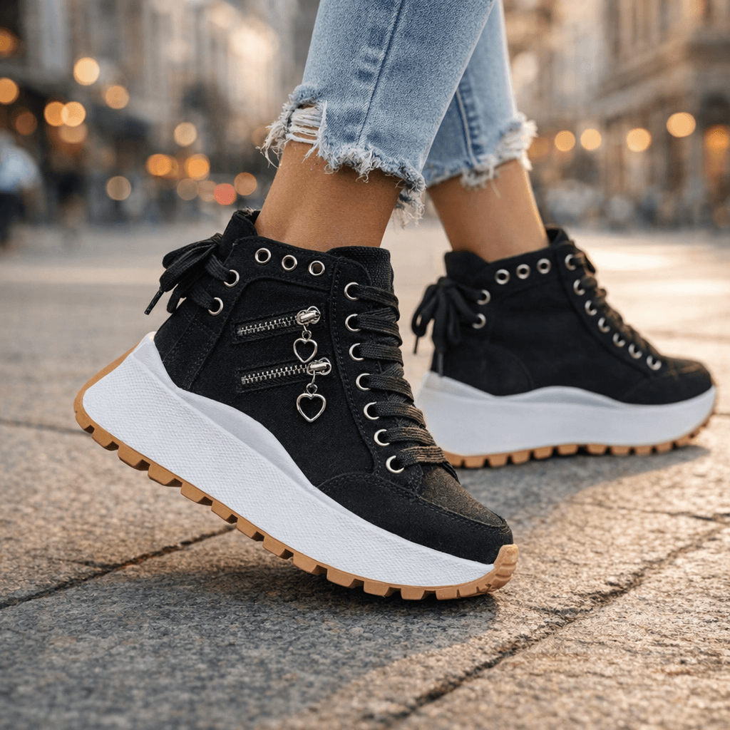 Baskets Femme Plateforme Denim avec Détails Zippés