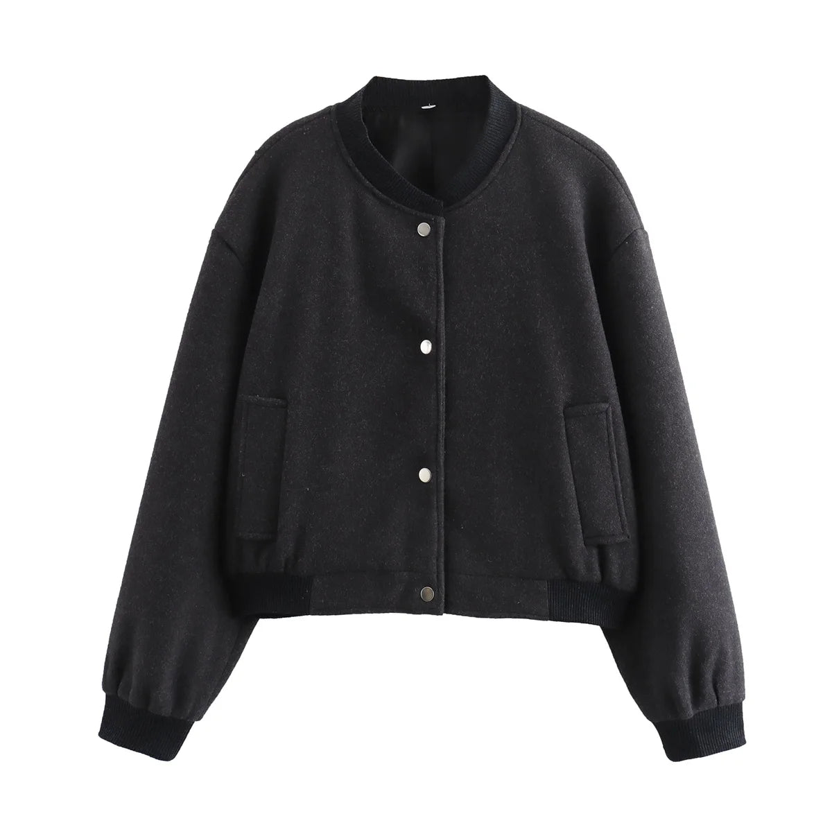 Blouson Bomber Court Femme À Boutons Pression Coupe Moderne Casual