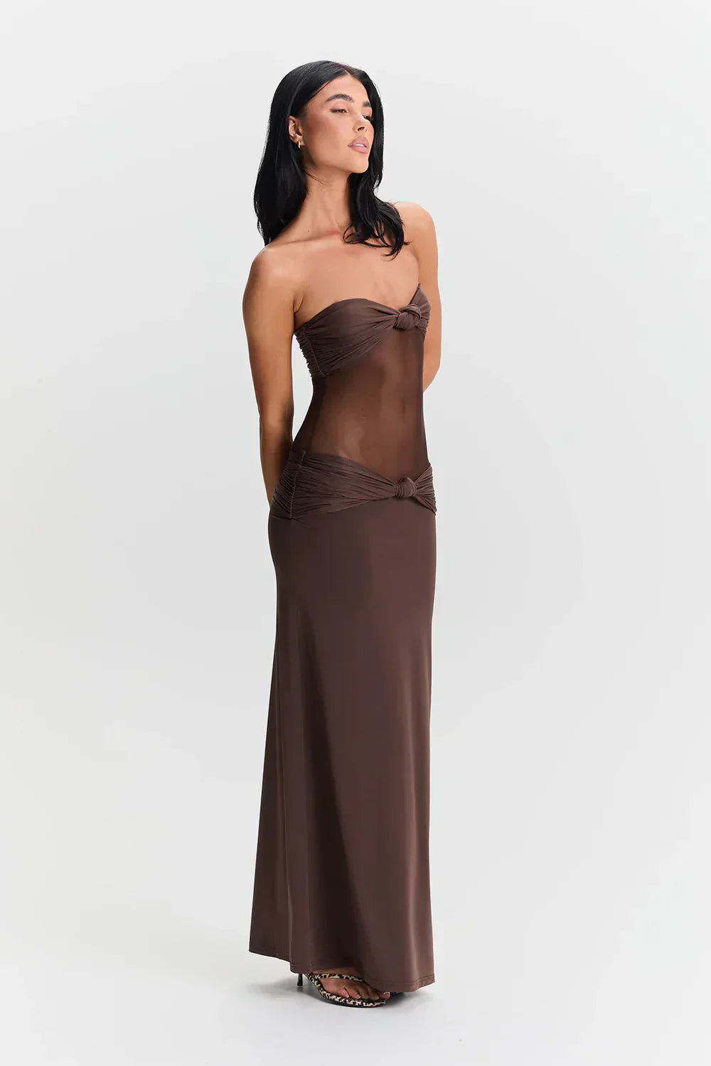 Robe Longue Bustier avec Détail Mesh