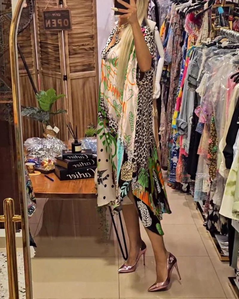 Robe Femme Imprimé Léopard Coloré Coupe Ample Col V Style Décontracté