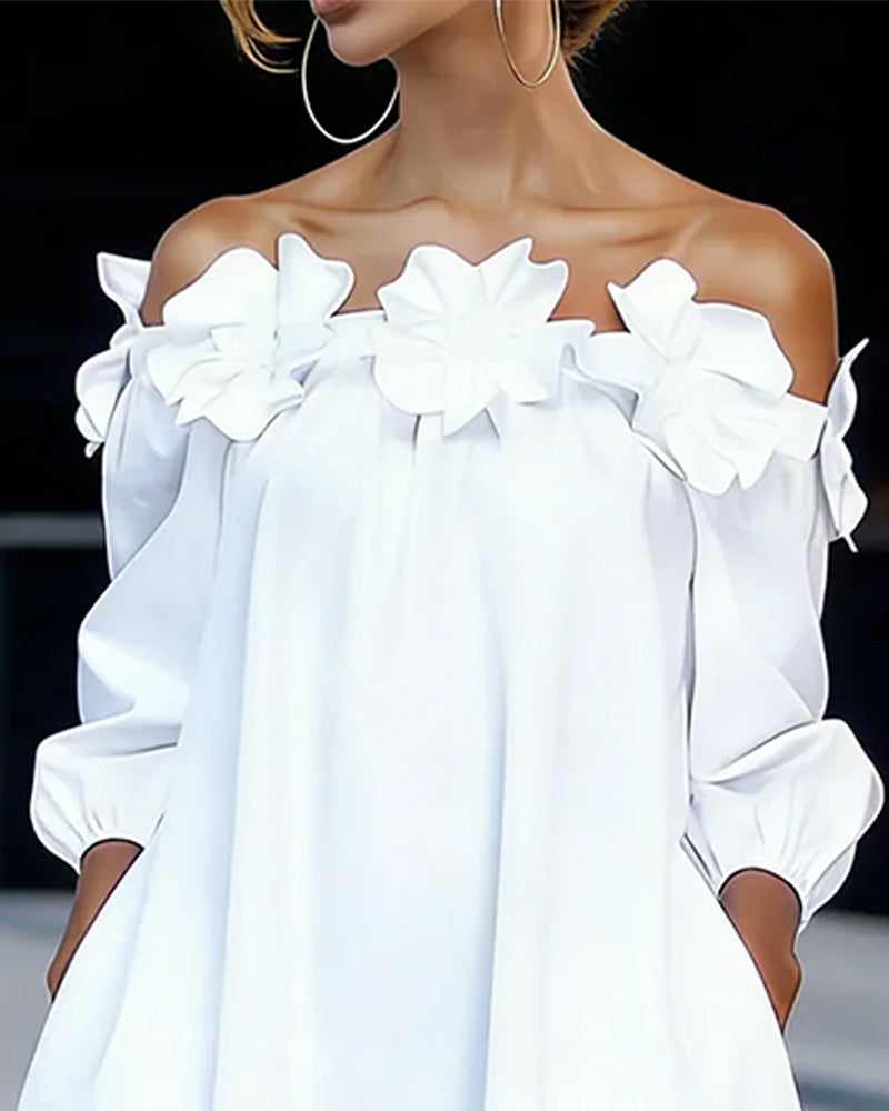 Robe femme épaules dénudées avec fleurs 3D