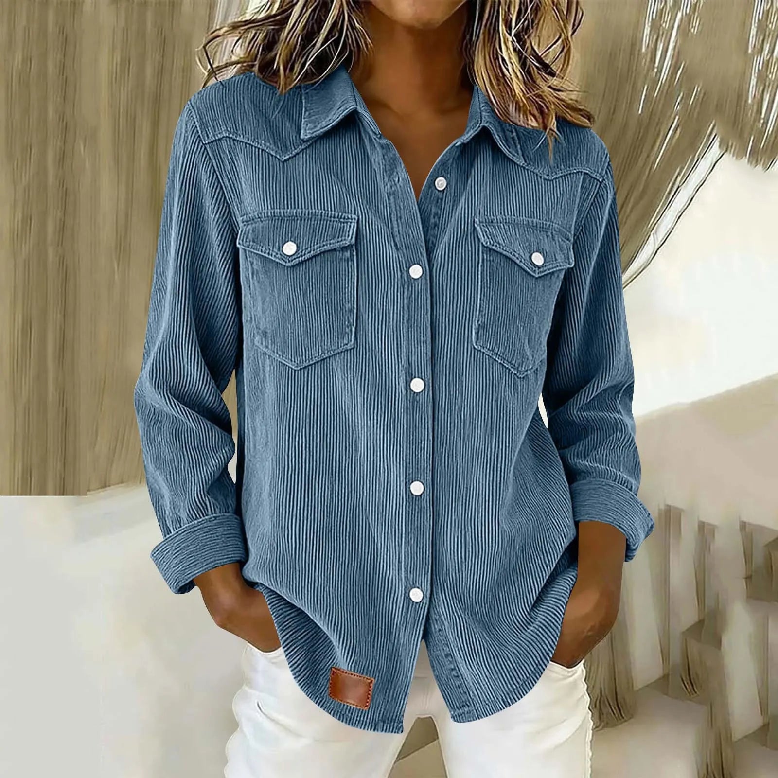 Chemise femme en velours côtelé avec poches