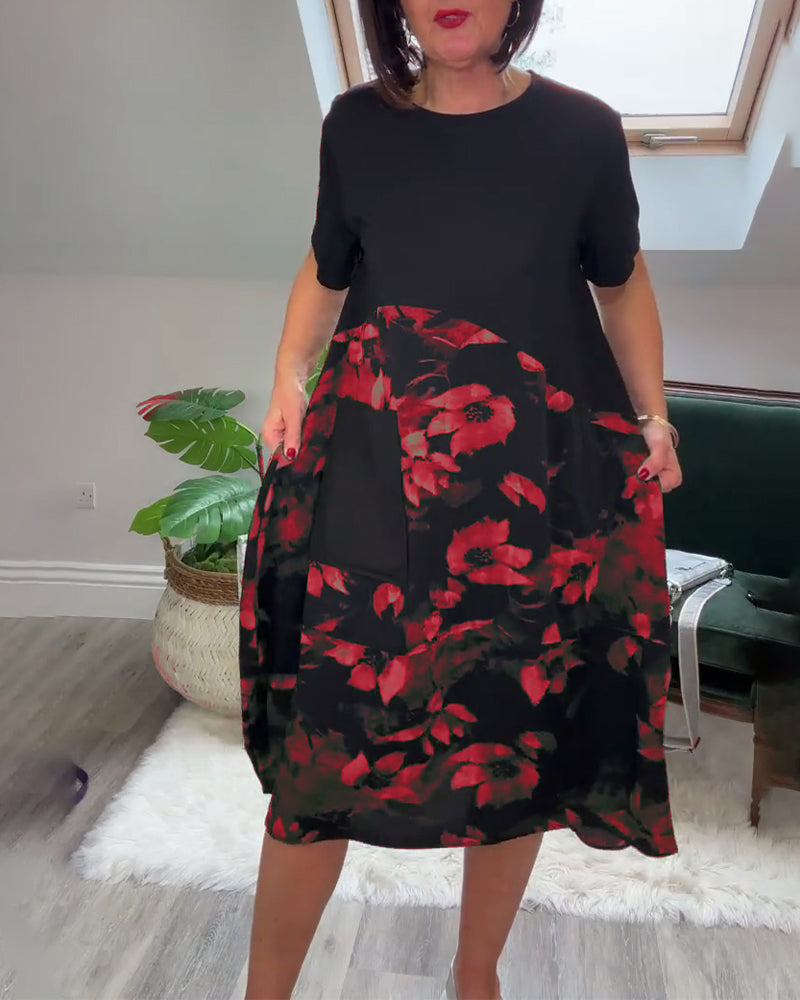 Robe Femme Décontractée Patchwork Floral Coupe Droite Confort
