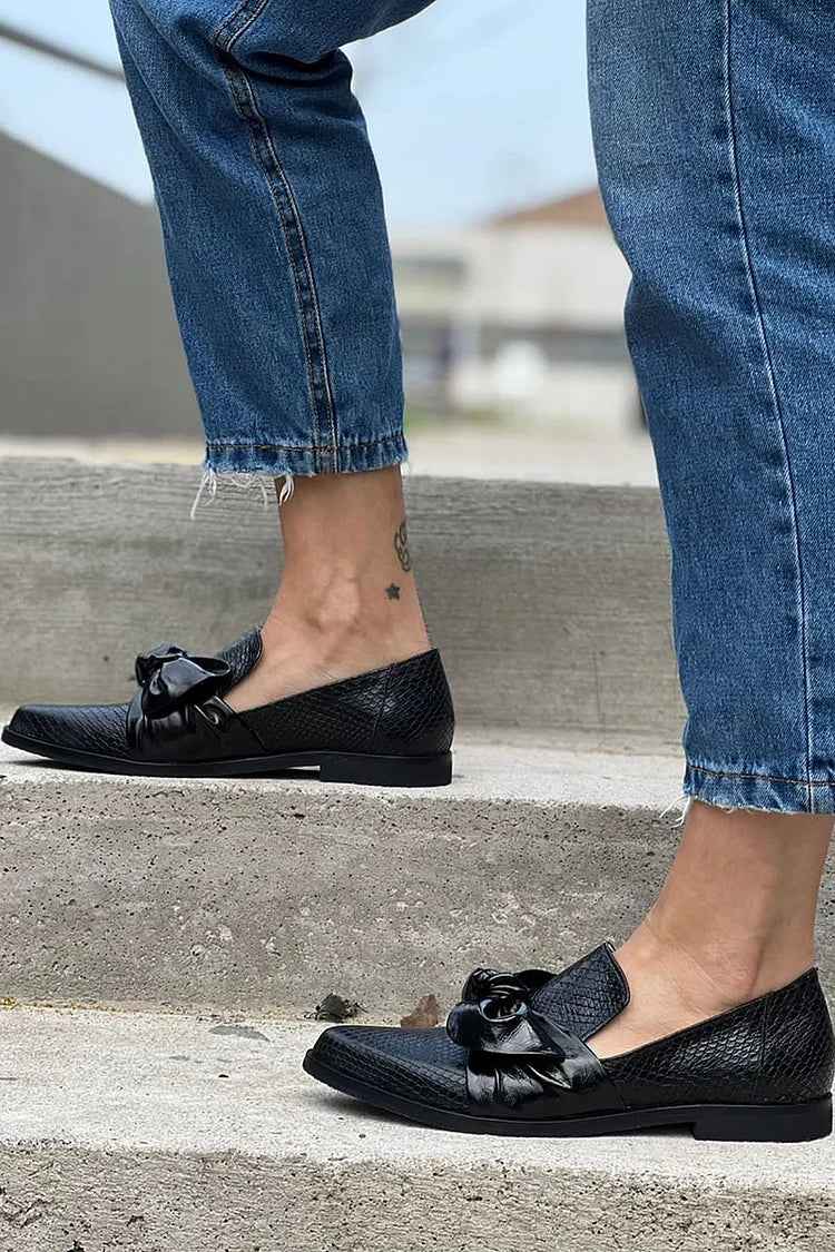 Mocassins femme à nœud brillant et bout pointu