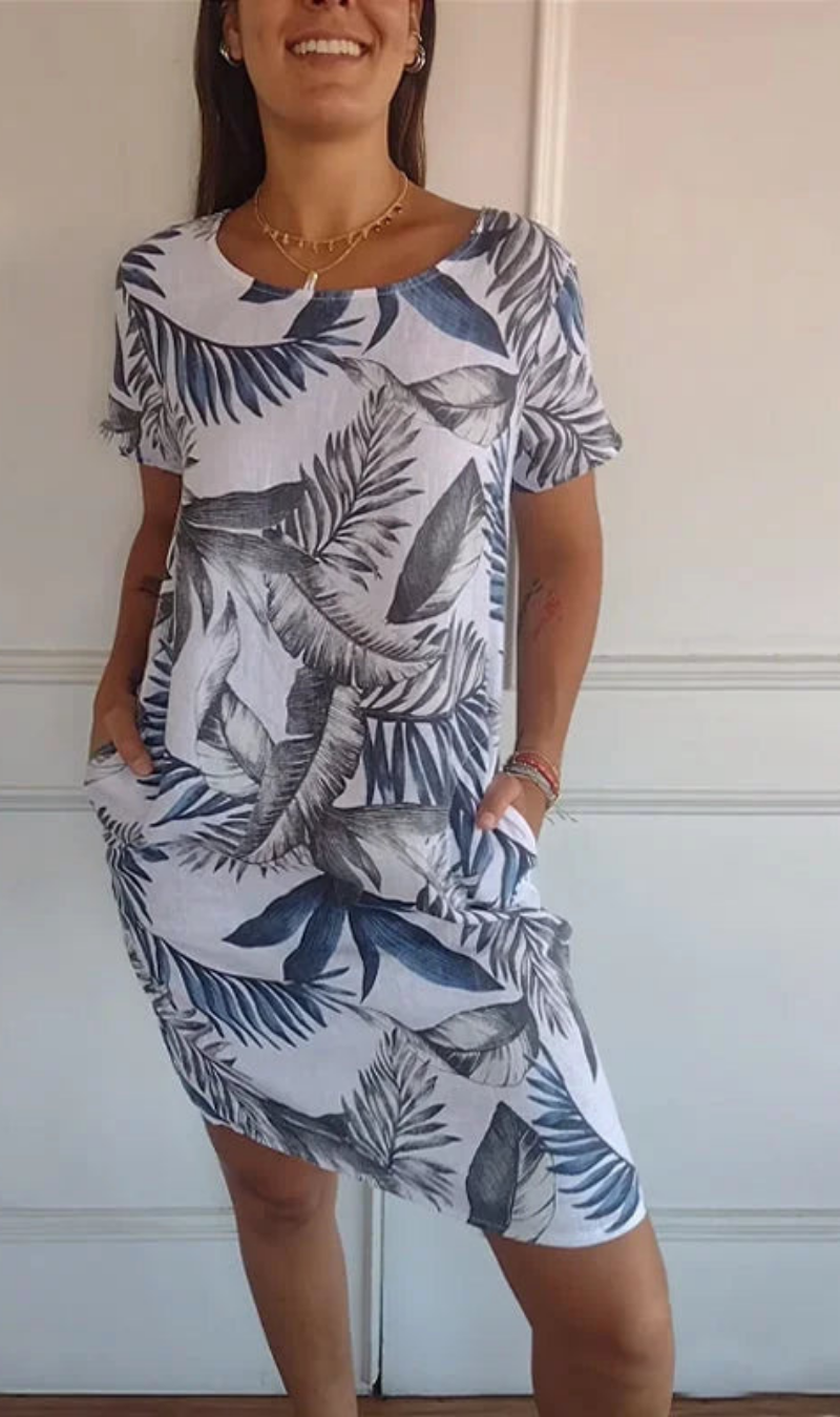 Robe femme fluide à imprimé végétal avec poches