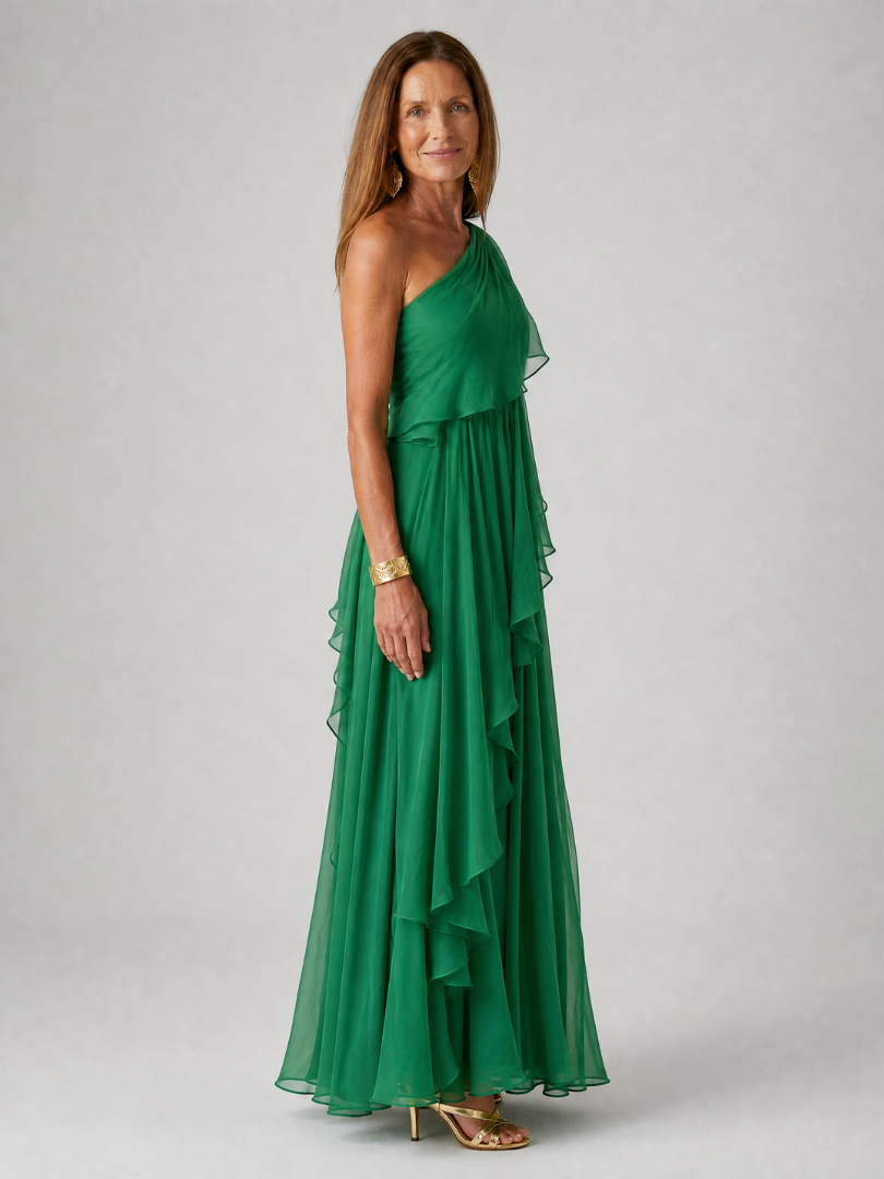 Robe maxi femme asymétrique à volants en mousseline