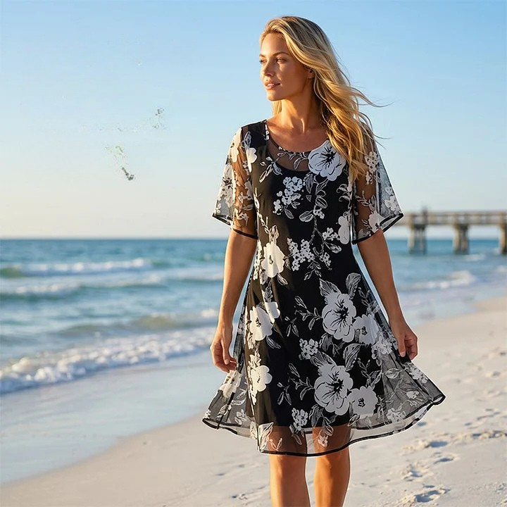 Robe Femme Chiffon Fluide Imprimé Floral Élégante