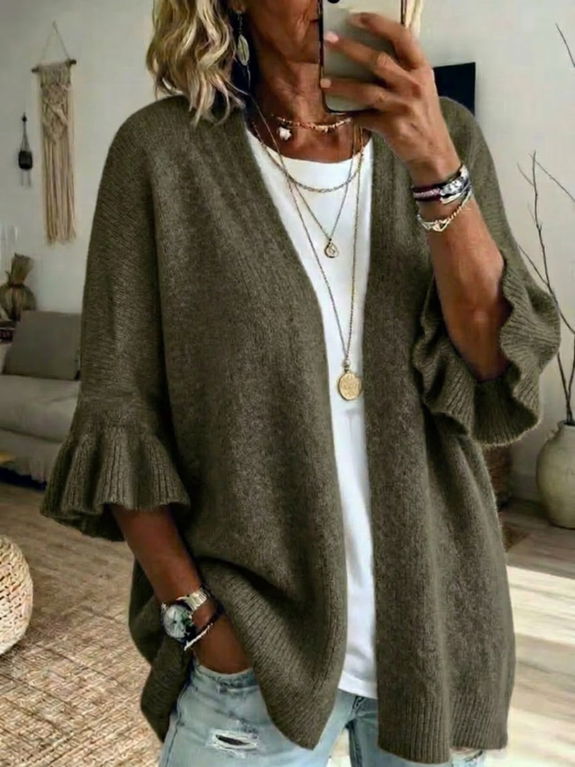 Gilet femme en maille ouvert avec manches volantes