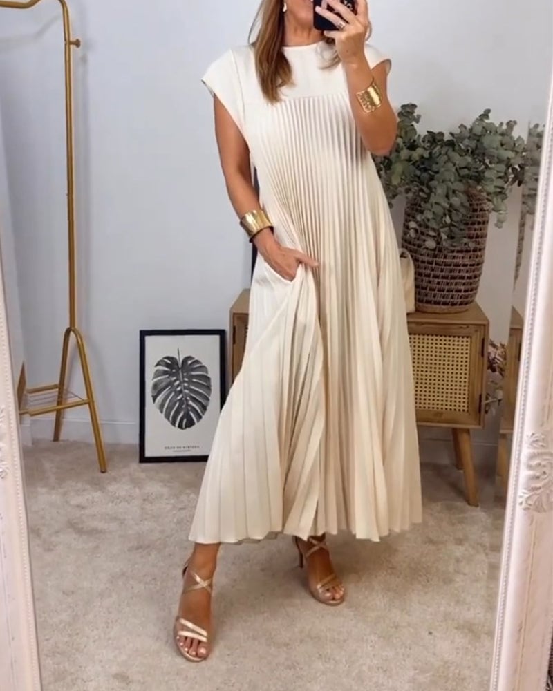 Robe Longue Plissée pour Femme – Coupe Fluide avec Poches et Tissu Confortable