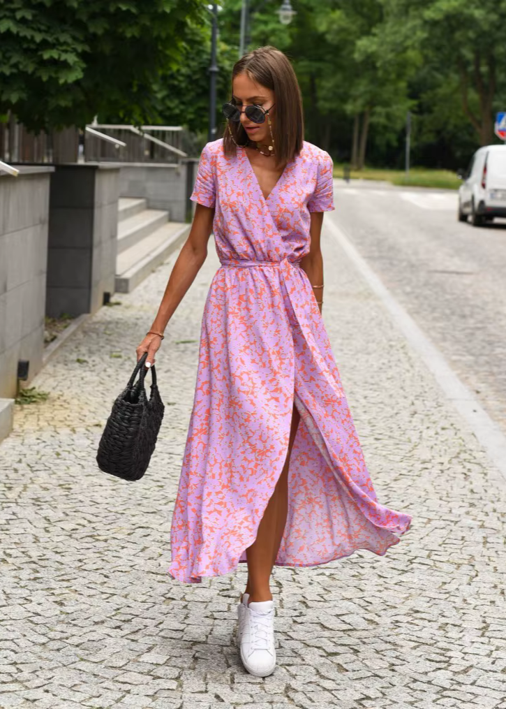 Robe Femme Été Florale Coupe Portefeuille Fluide Élégante