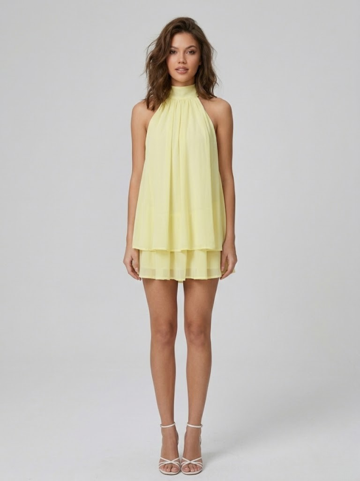 Robe Courte Femme Dos Nu Col Halter – Robe Volantée Été