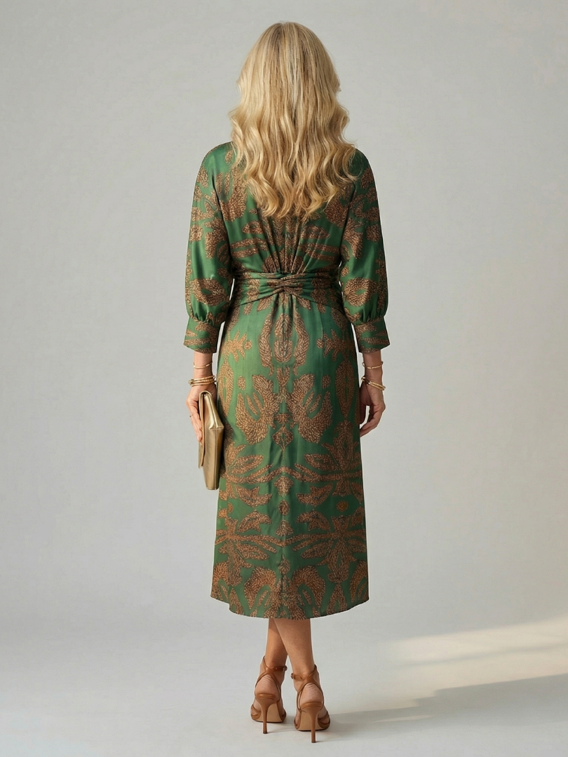 Robe Femme Midi Croisée Imprimée Taille Cintrée Élégante