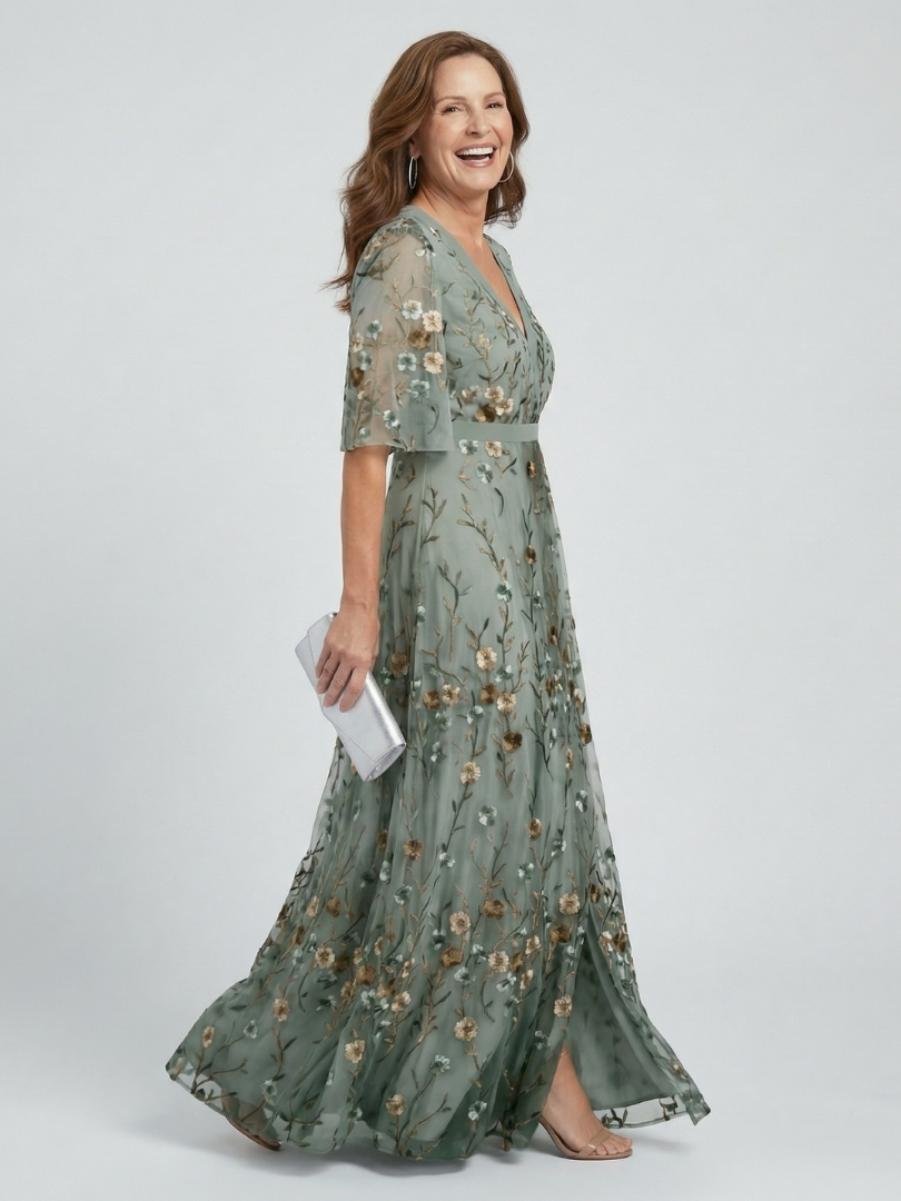 Robe longue femme fleurie à col cache-cœur