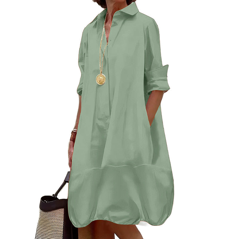 Robe chemise femme ample à manches retroussées