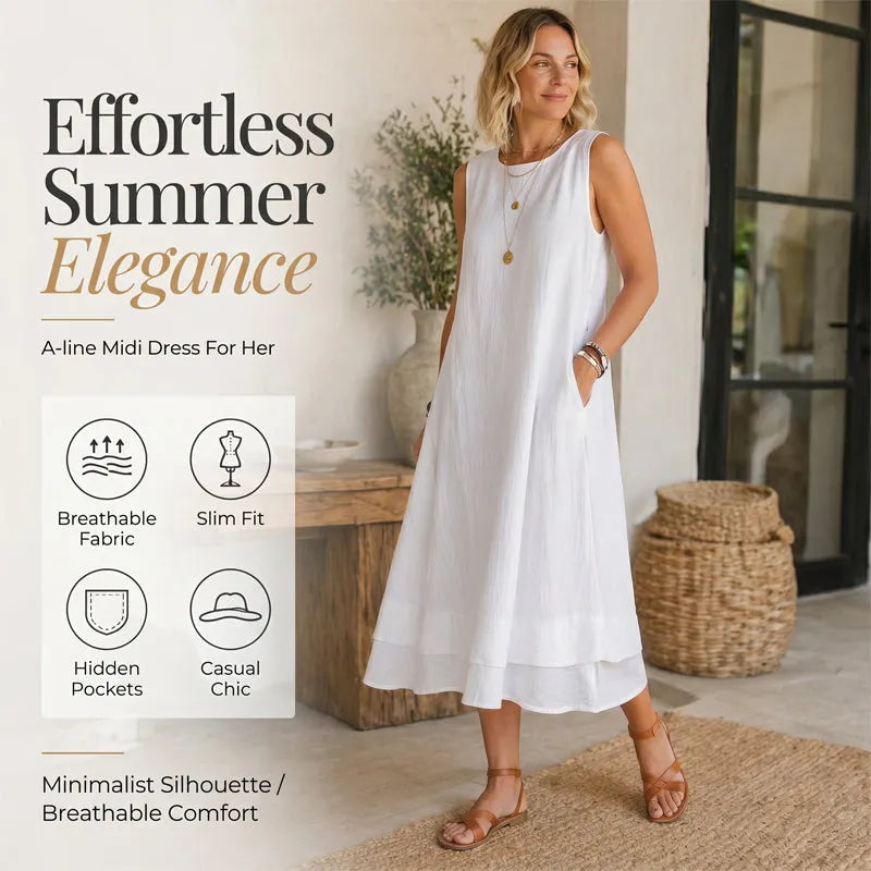 Robe midi femme sans manches à volant et coupe A-line