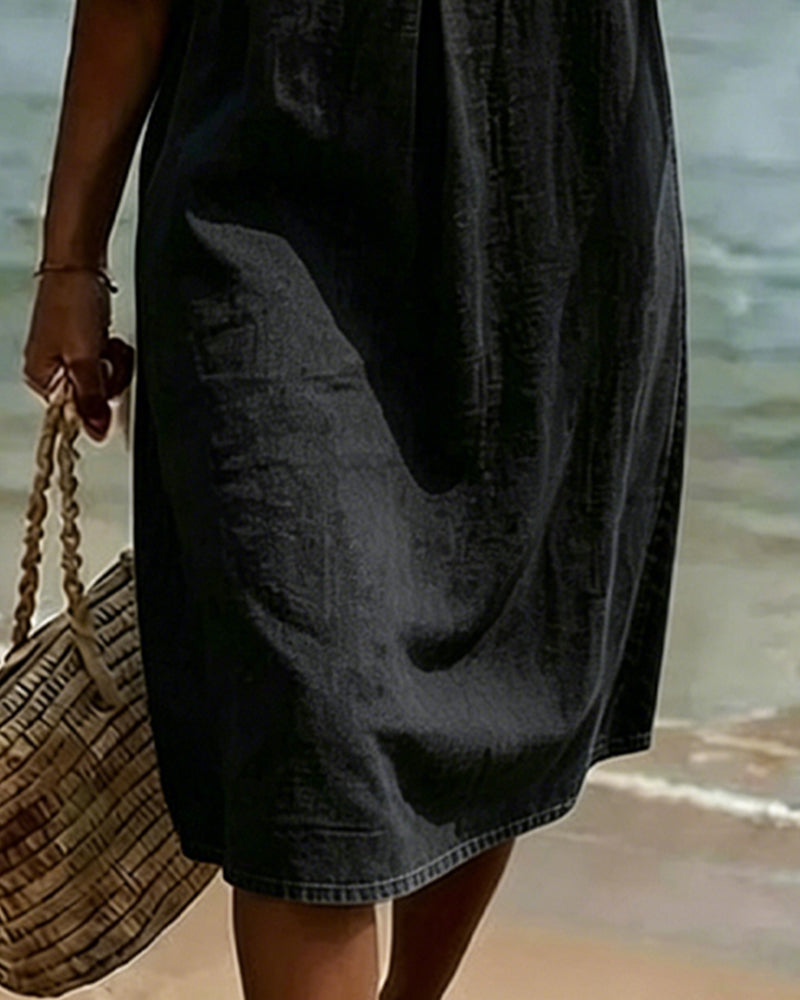 Robe Femme Denim Fluide Manches Volantées Élégante Été