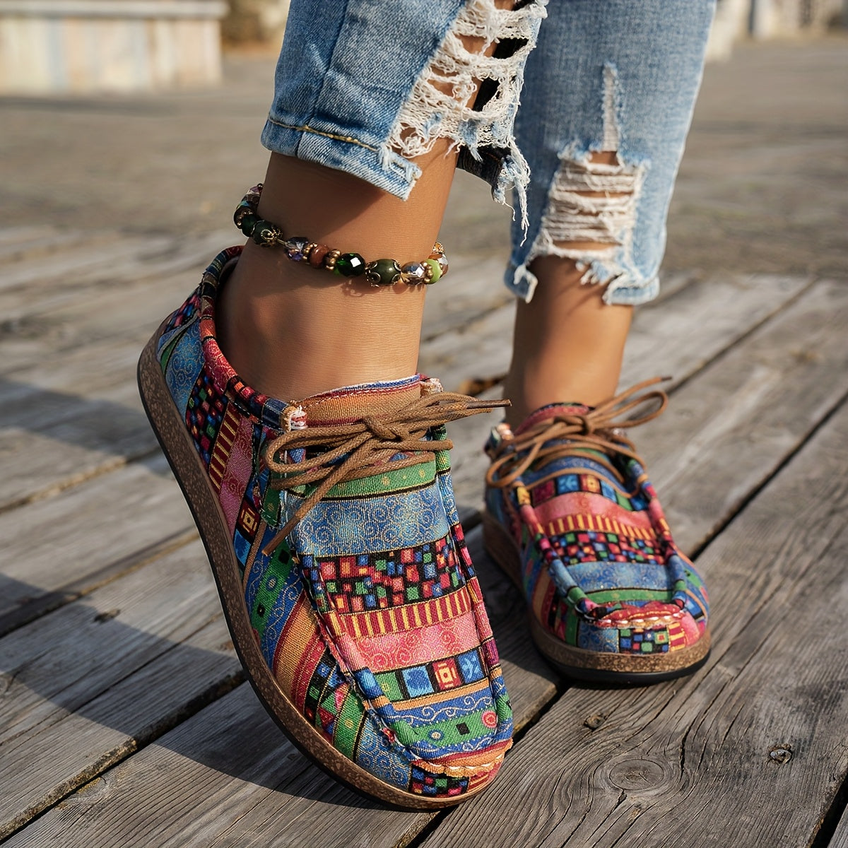 Baskets femme patchwork à lacets pour confort quotidien