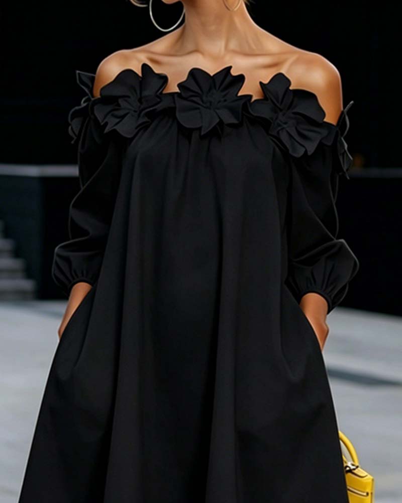 Robe femme épaules dénudées avec fleurs 3D