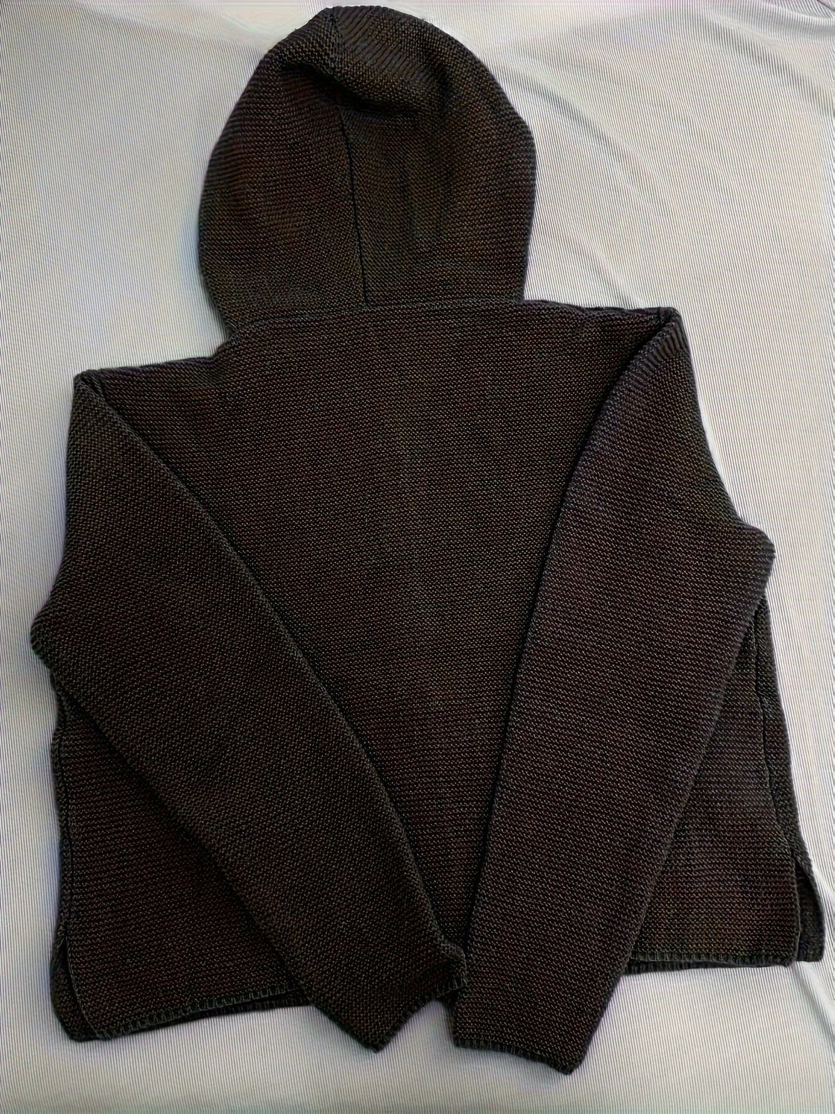 Cardigan femme en grosse maille à capuche et boutons
