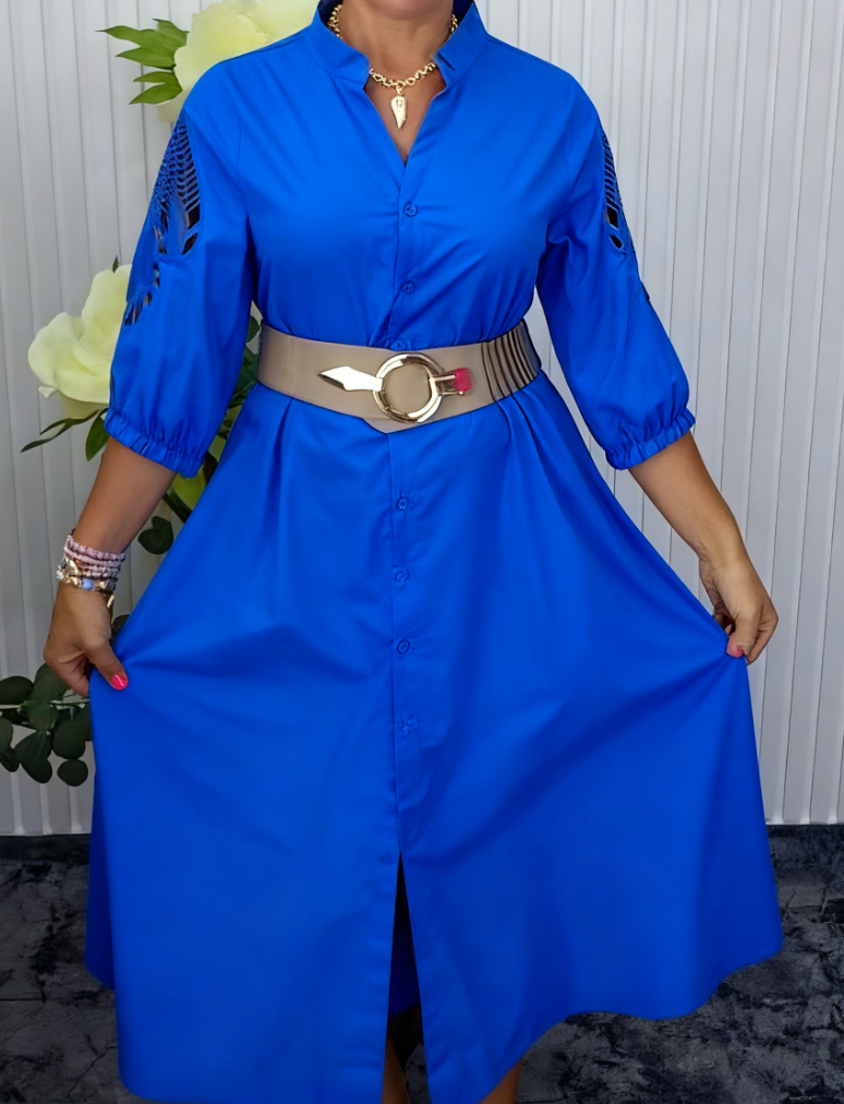 Robe Chemise Femme Midi Ceinturée Coupe Fluide Élégante