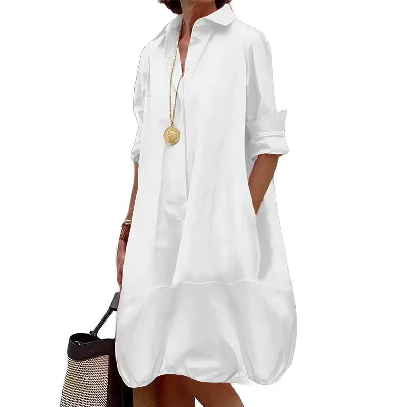 Robe chemise femme ample à manches retroussées