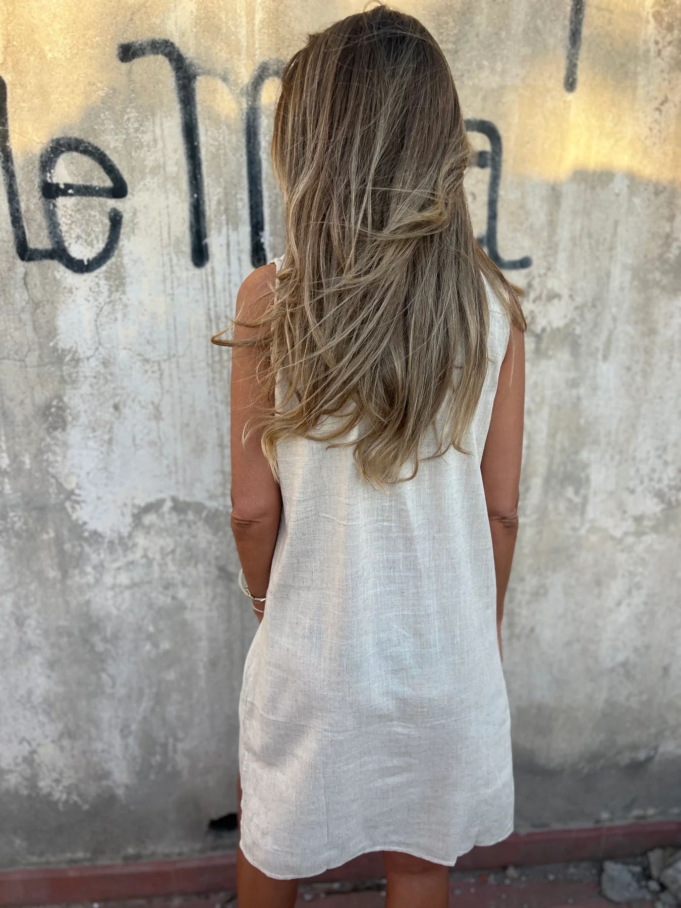 Robe Femme Coton Lin Coupe Ajustée Col V Boutons Style Décontracté