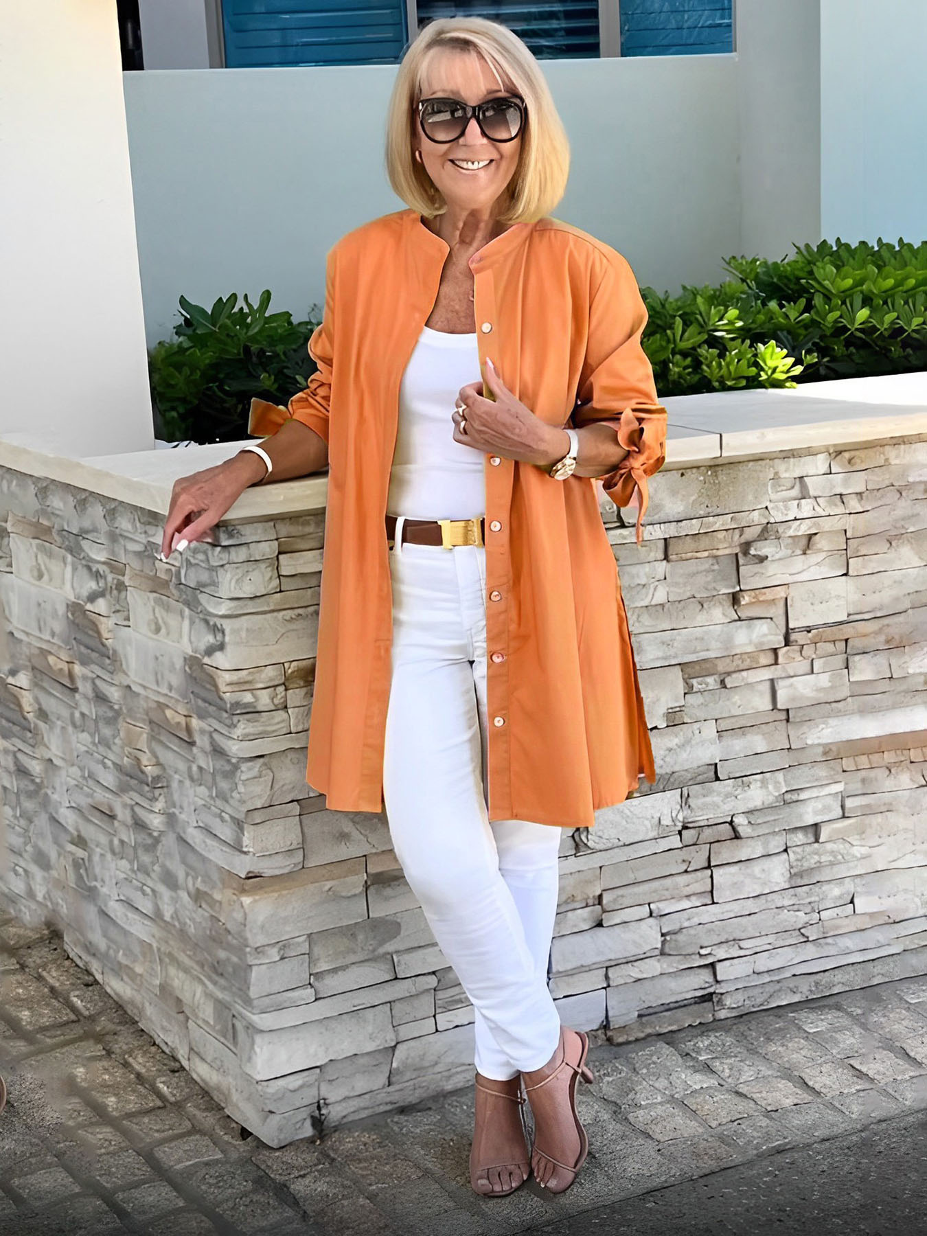 Veste Chemise Longue Femme en Coton Boutonnée Élégante