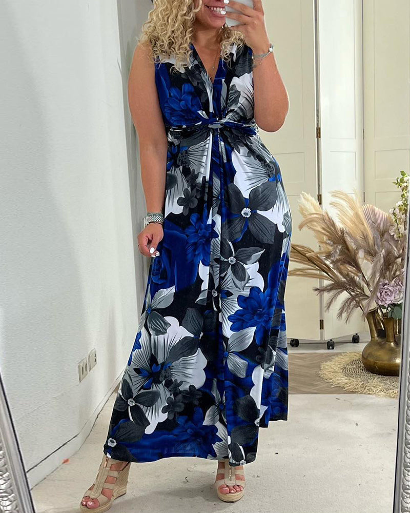 Robe Femme Maxi Florale Sans Manches Coupe Fluide Élégante