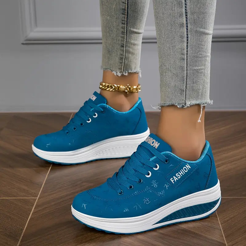 Baskets Femme Semelle Compensée Cuir Synthétique Lacets Minimalistes