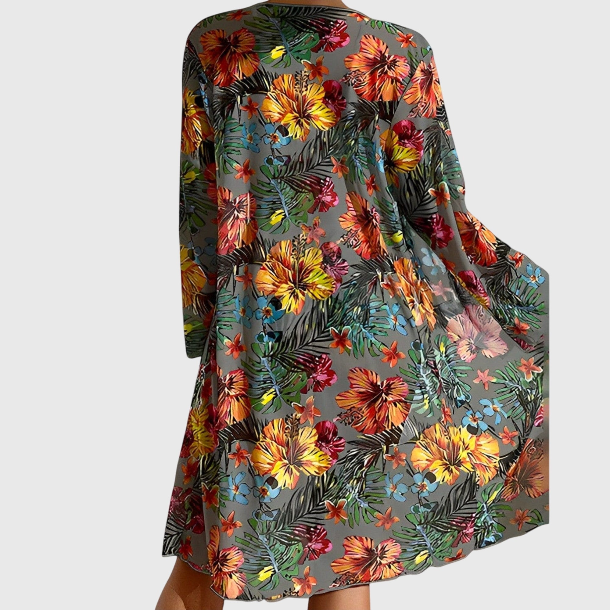 Bikini Trois Pièces Femme Imprimé Tropical Top Noué Kimono Assorti