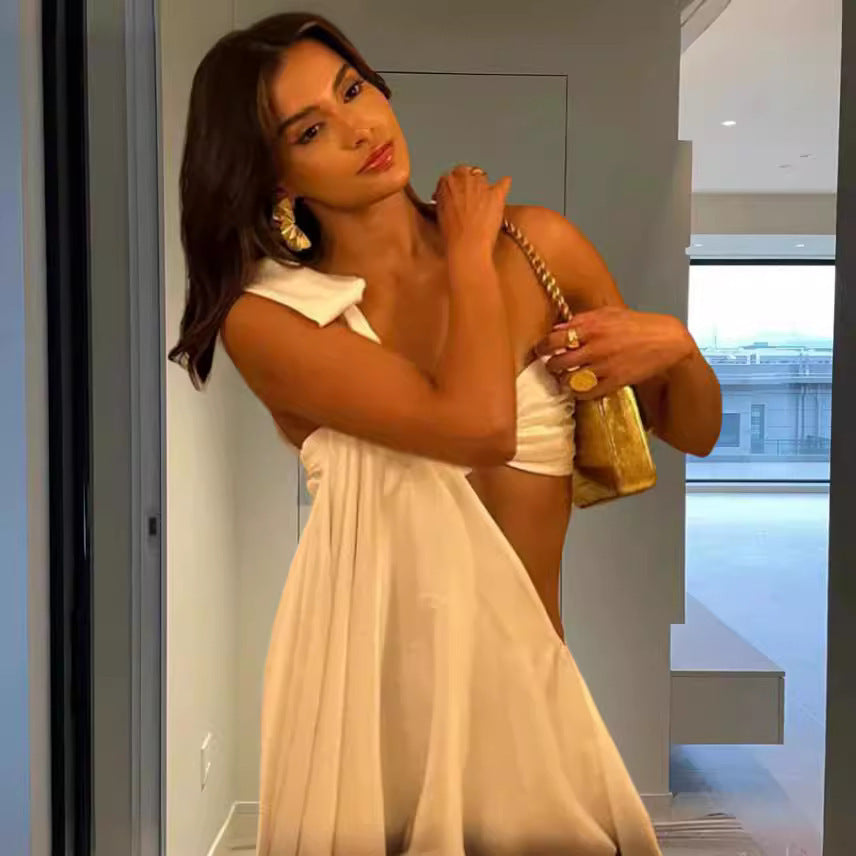 Robe Femme Asymétrique Drapée Satin Élégante