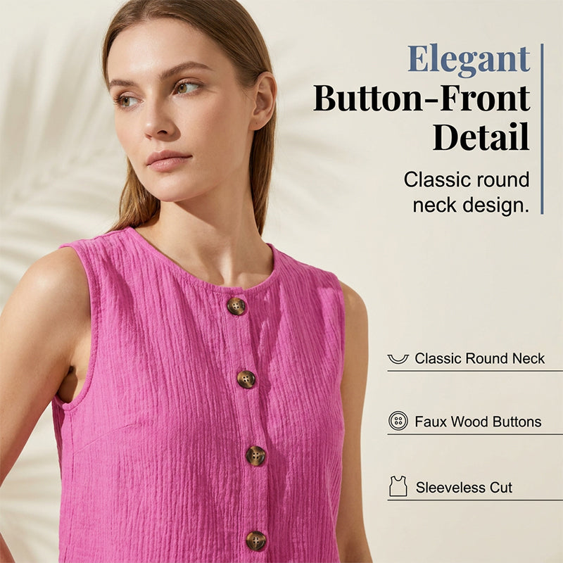 Ensemble femme estival avec top sans manches à boutons et short ajustable