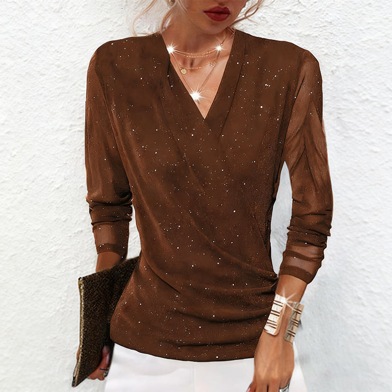 Blouse croisée élégante femme | Décolleté V manches longues