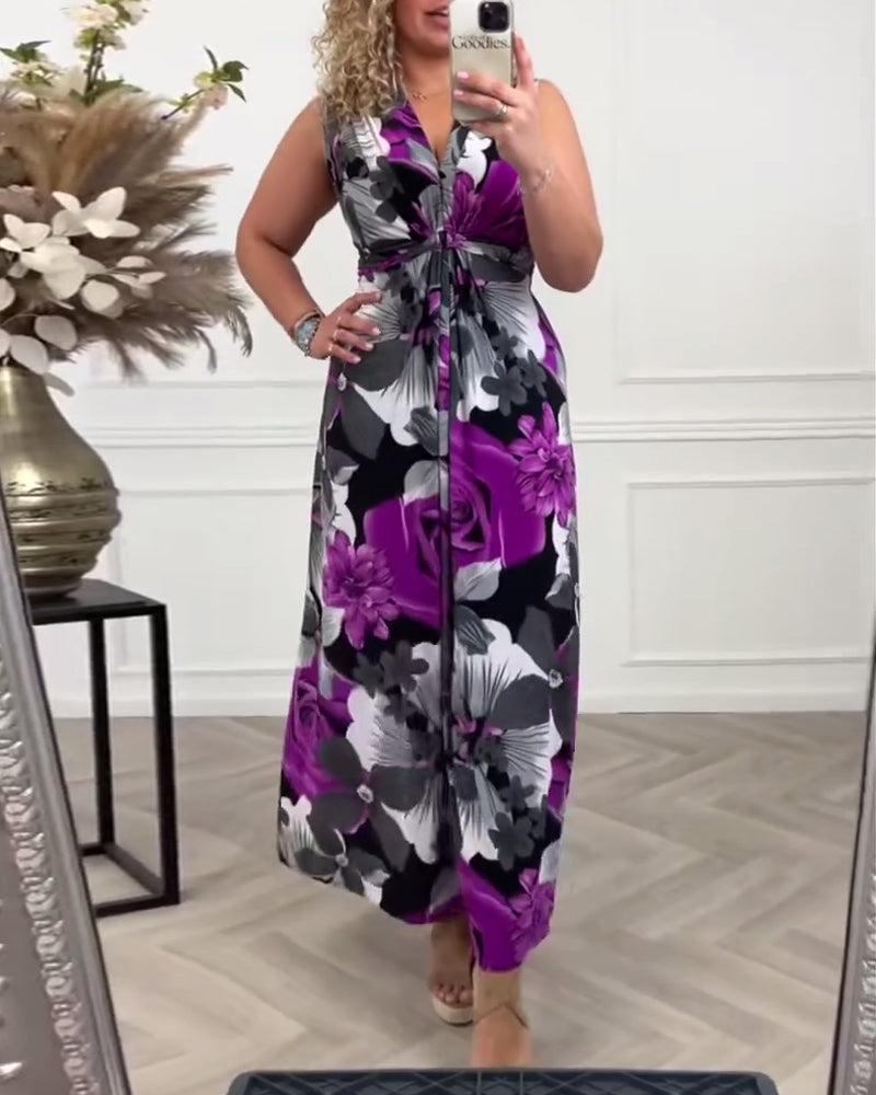 Robe Femme Maxi Florale Sans Manches Coupe Fluide Élégante