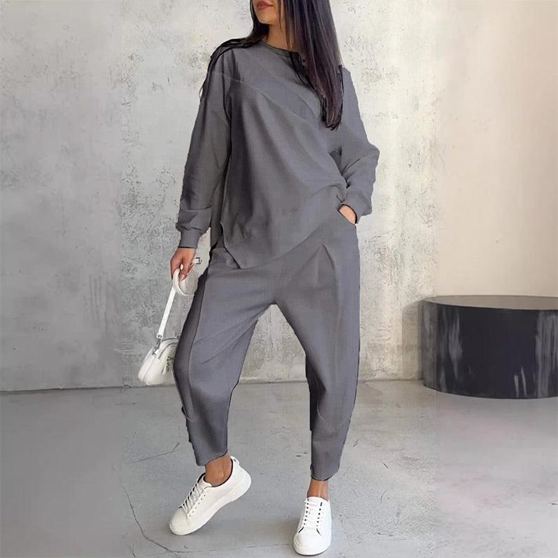 Ensemble femme sweat asymétrique avec pantalon assorti