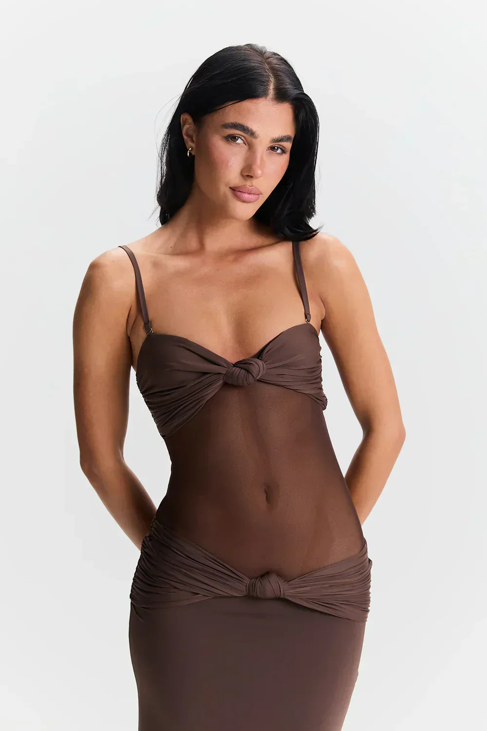 Robe Longue Bustier avec Détail Mesh