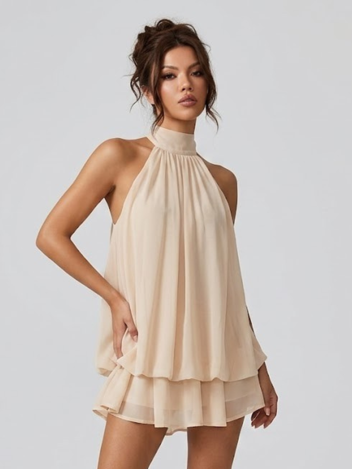 Robe Courte Femme Dos Nu Col Halter – Robe Volantée Été