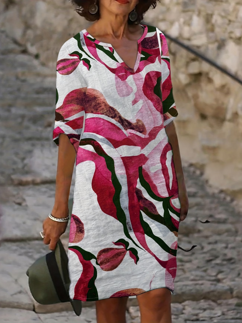 Robe d'été femme à imprimé abstrait et col V décontracté
