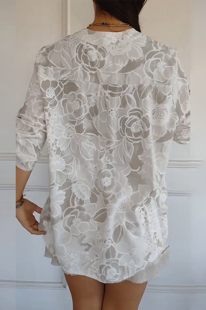 Chemisier femme en dentelle florale à manches courtes