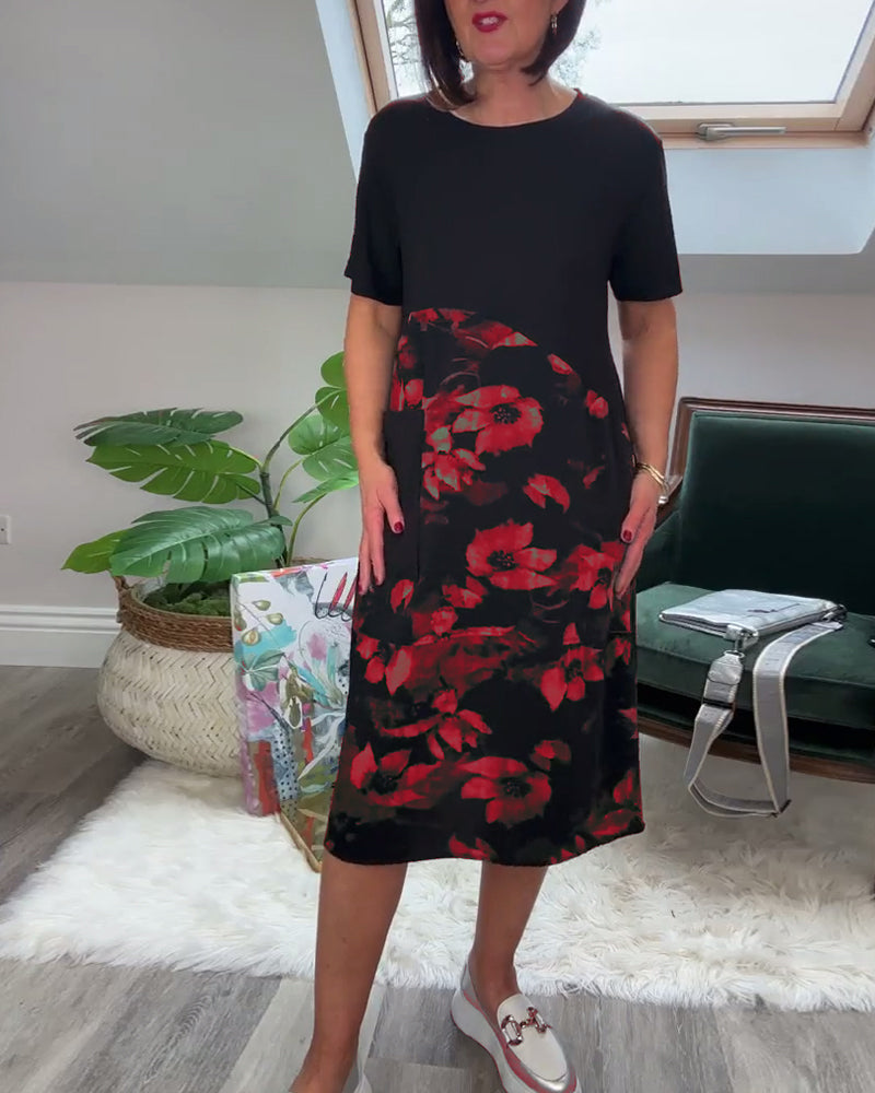 Robe Femme Décontractée Patchwork Floral Coupe Droite Confort
