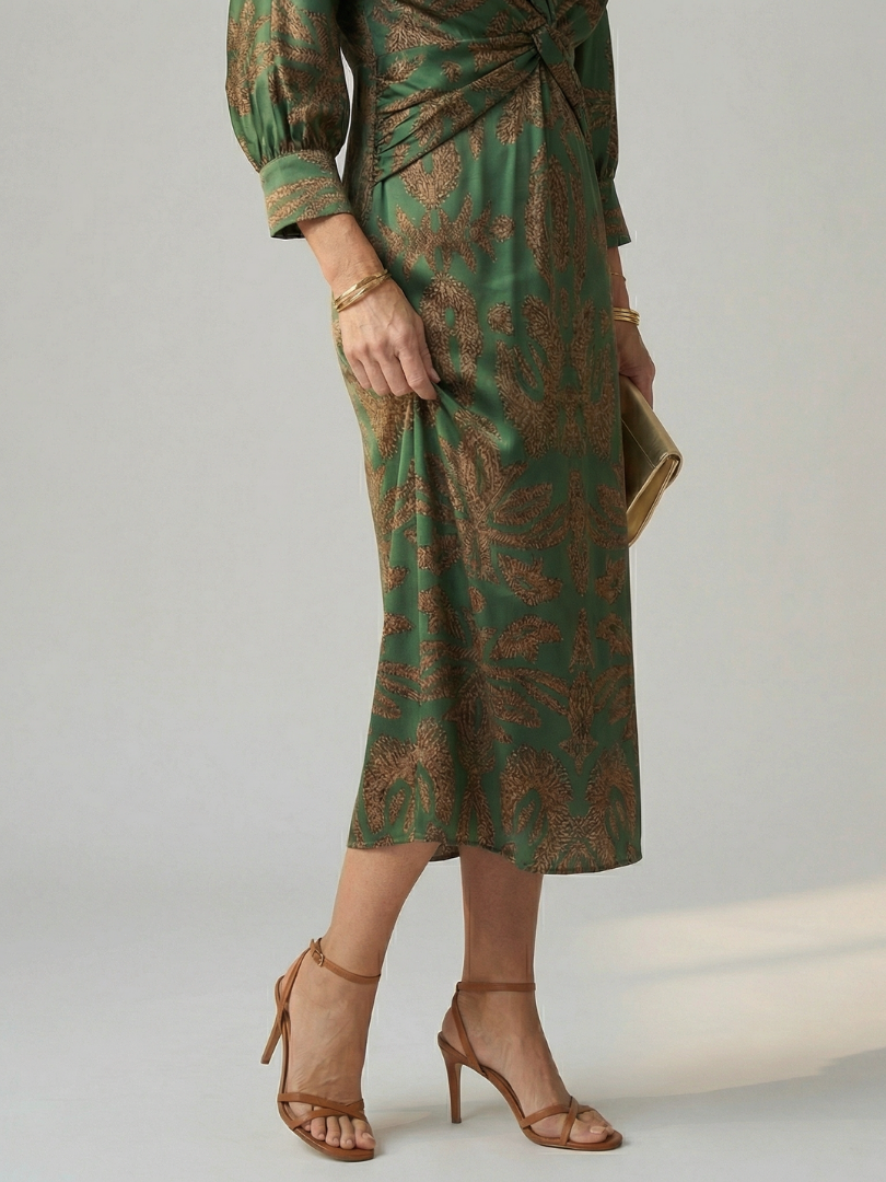 Robe Femme Midi Croisée Imprimée Taille Cintrée Élégante
