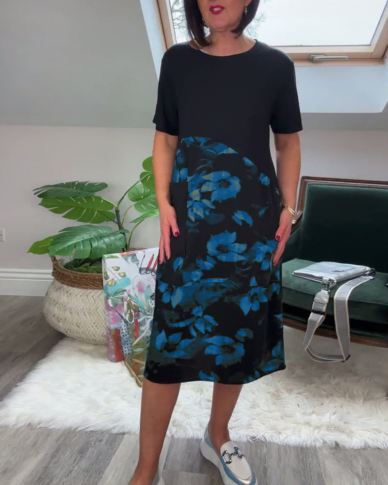 Robe Femme Décontractée Patchwork Floral Coupe Droite Confort