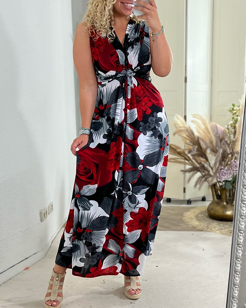 Robe Femme Maxi Florale Sans Manches Coupe Fluide Élégante