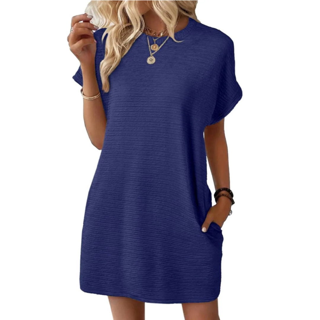 Robe femme décontractée à col rond avec poches pratiques