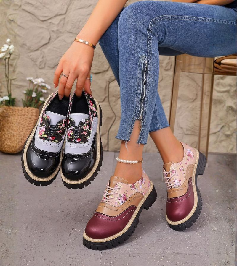 Chaussures Oxford femme à lacets et motif floral