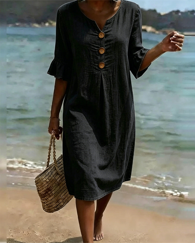 Robe Femme Denim Fluide Manches Volantées Élégante Été