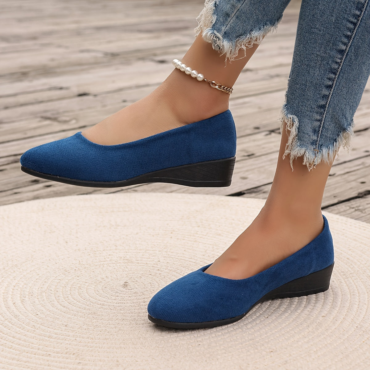 Ballerines Femme à Talon Compensé Confortable et Texture Douce pour Usage Quotidien