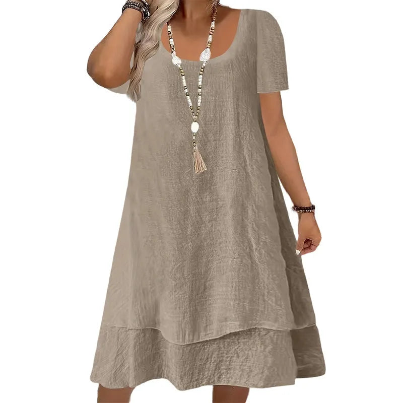 Robe femme ample à col rond et manches courtes