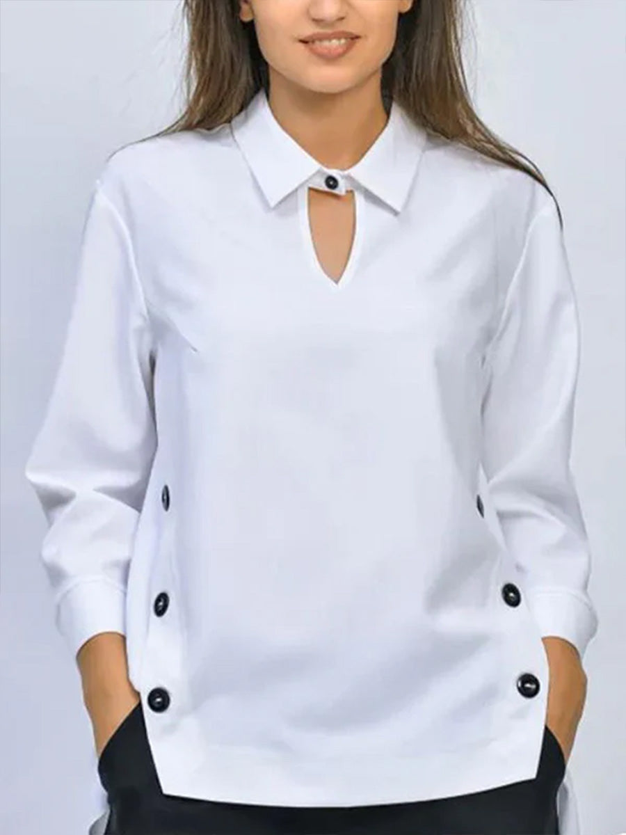 Blouse Femme Coton Col Chemise Manches Longues Coupe Ample Élégante