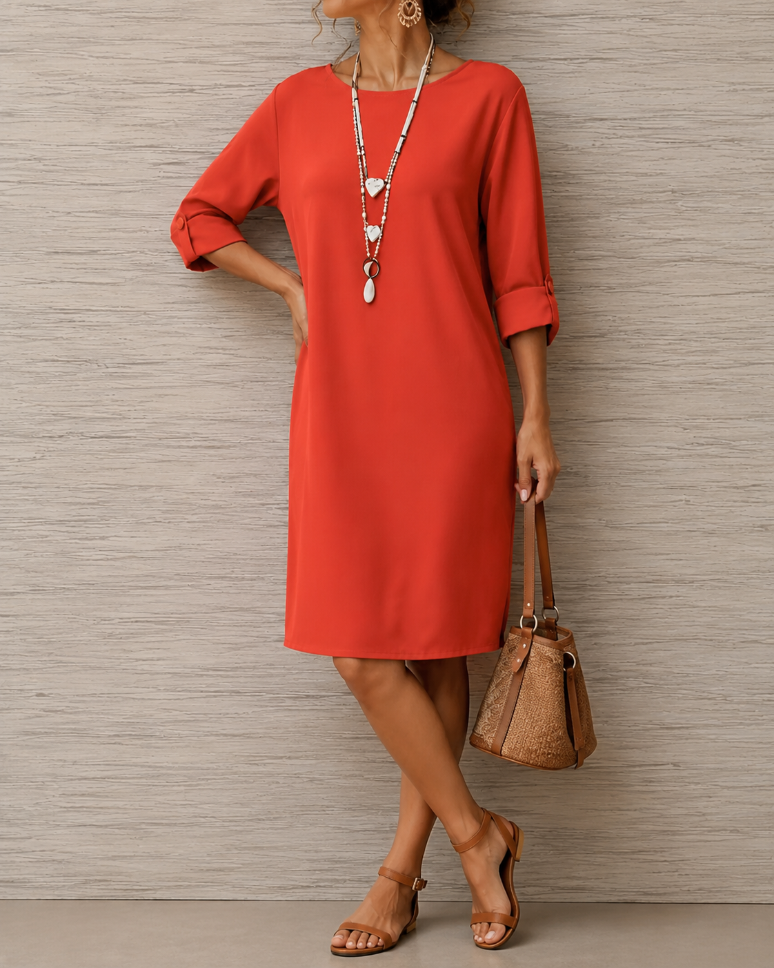 Robe tunique femme à col rond avec poches